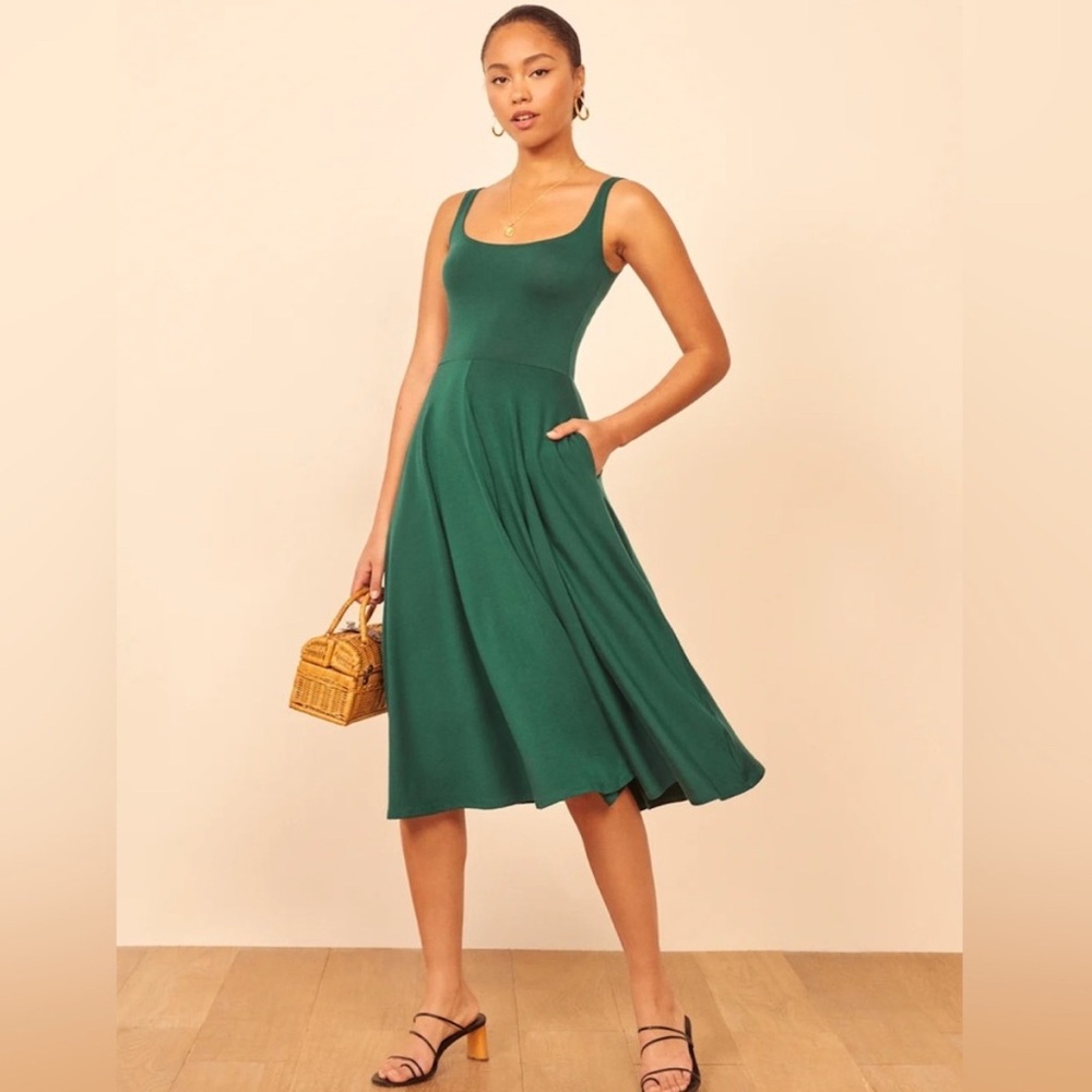 Reformation Mary Dress Emerald Green Midi Size XS Jersey Knit